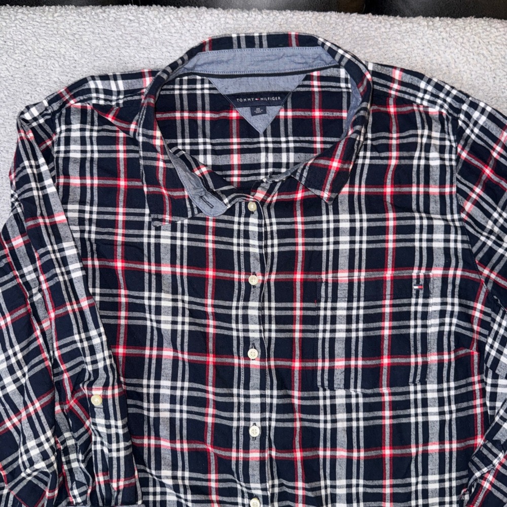 Tommy Hilfiger Womens Plaid Flannel Long Sleeve Button Down‎ Shirt 2X